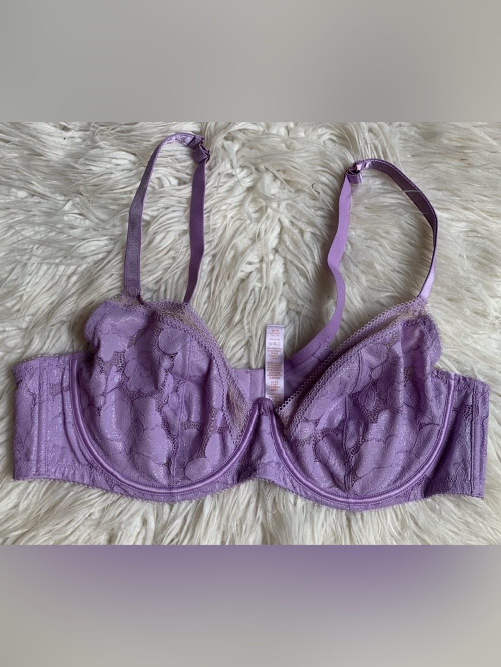 Savage x Fenty Shimmery Lace Underwire Cup Bra Light Purple Size 44D